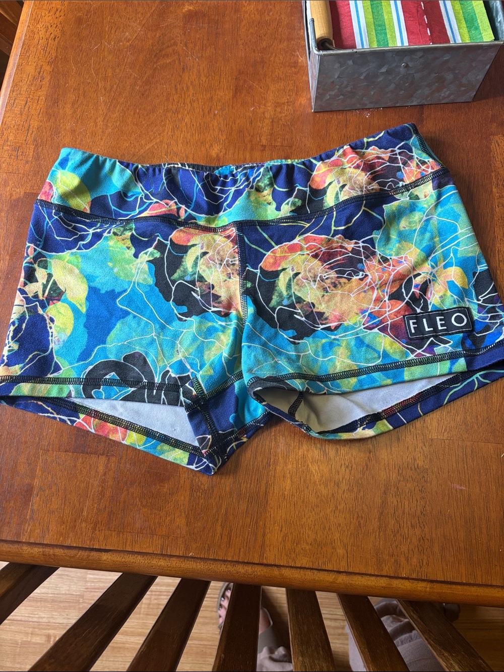 Fleo Bright Abstract Swim/Workout Shorts - Blue, Teal, Black, Yellow